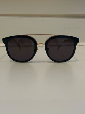 Krewe CL-10 Polarized Black Square Sunglasses with Gold Double Brow Bar, 53mm